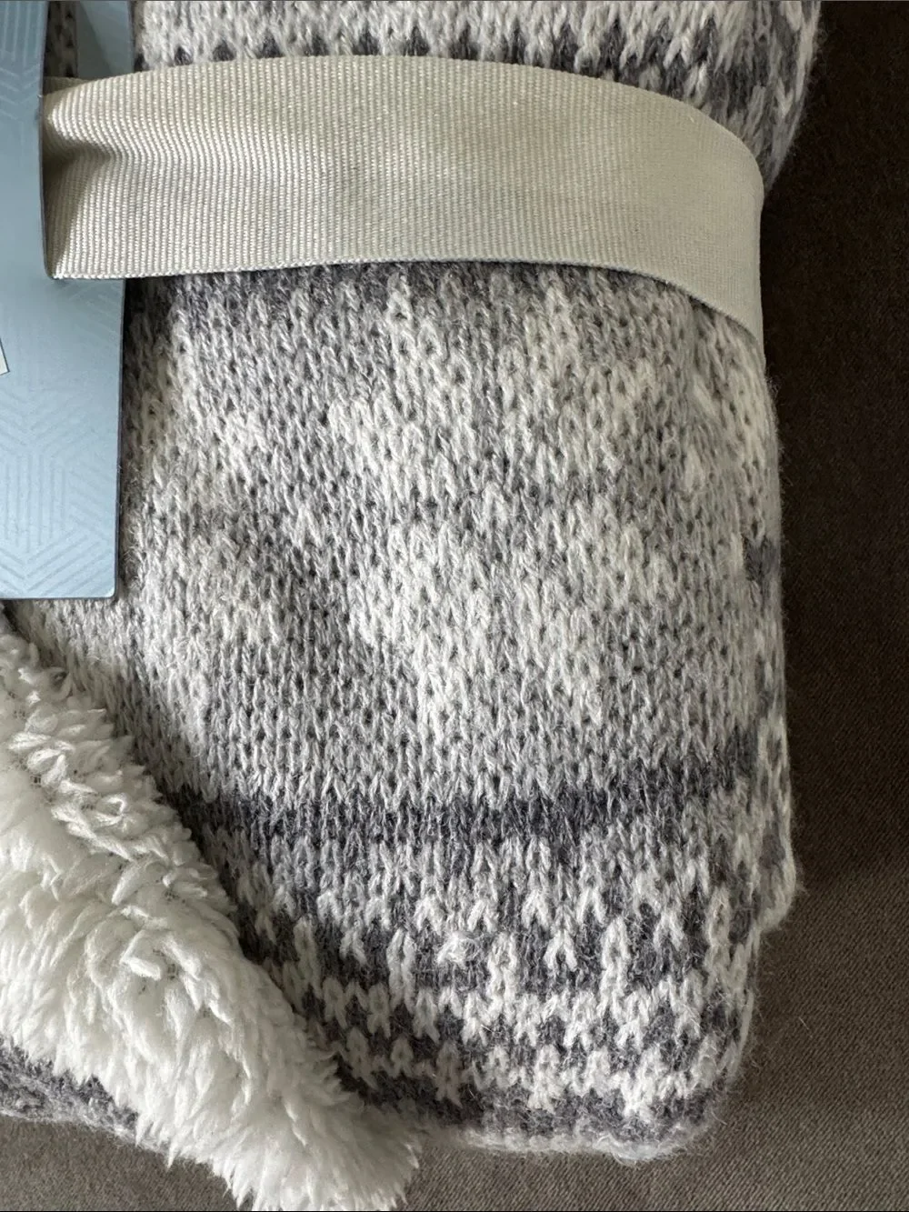 Wayland Square Fair Aisle Knit Throw Blanket Gray & White Faux Fur 50x60” NEW